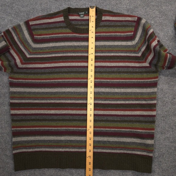 J Crew Sweater Mens XL Green Multi Striped Lambswool Crewneck Grandpa Pullover - Picture 5 of 7